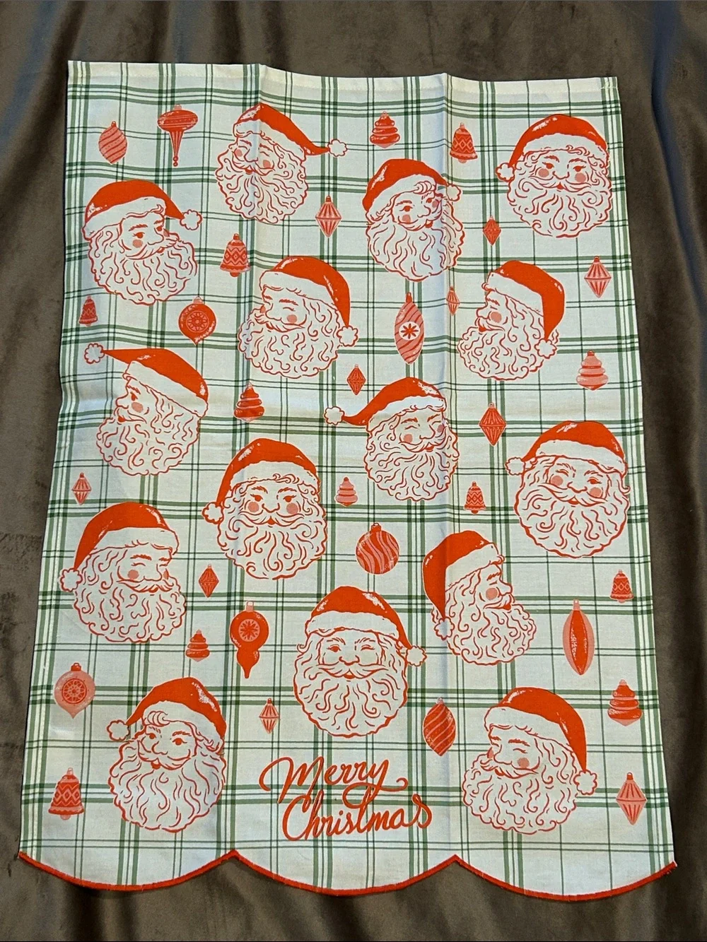 Anthropologie Vintage-Inspired Tartan Santa Dish Towel